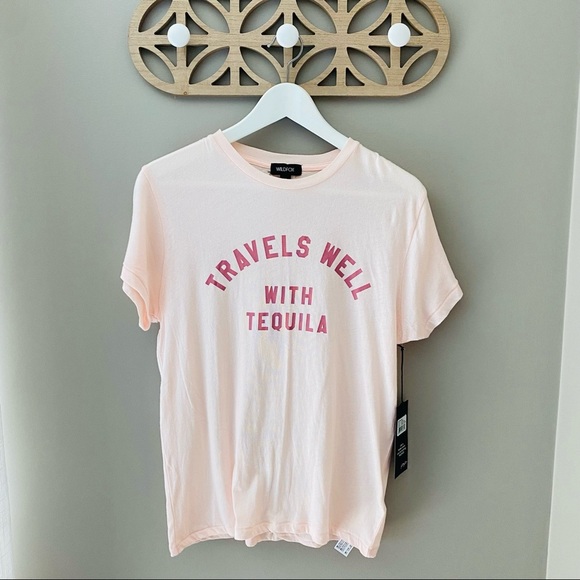 Wildfox 'Travels well With Tequila' Tee Shirt Pink Sz XS - Picture 1 of 10